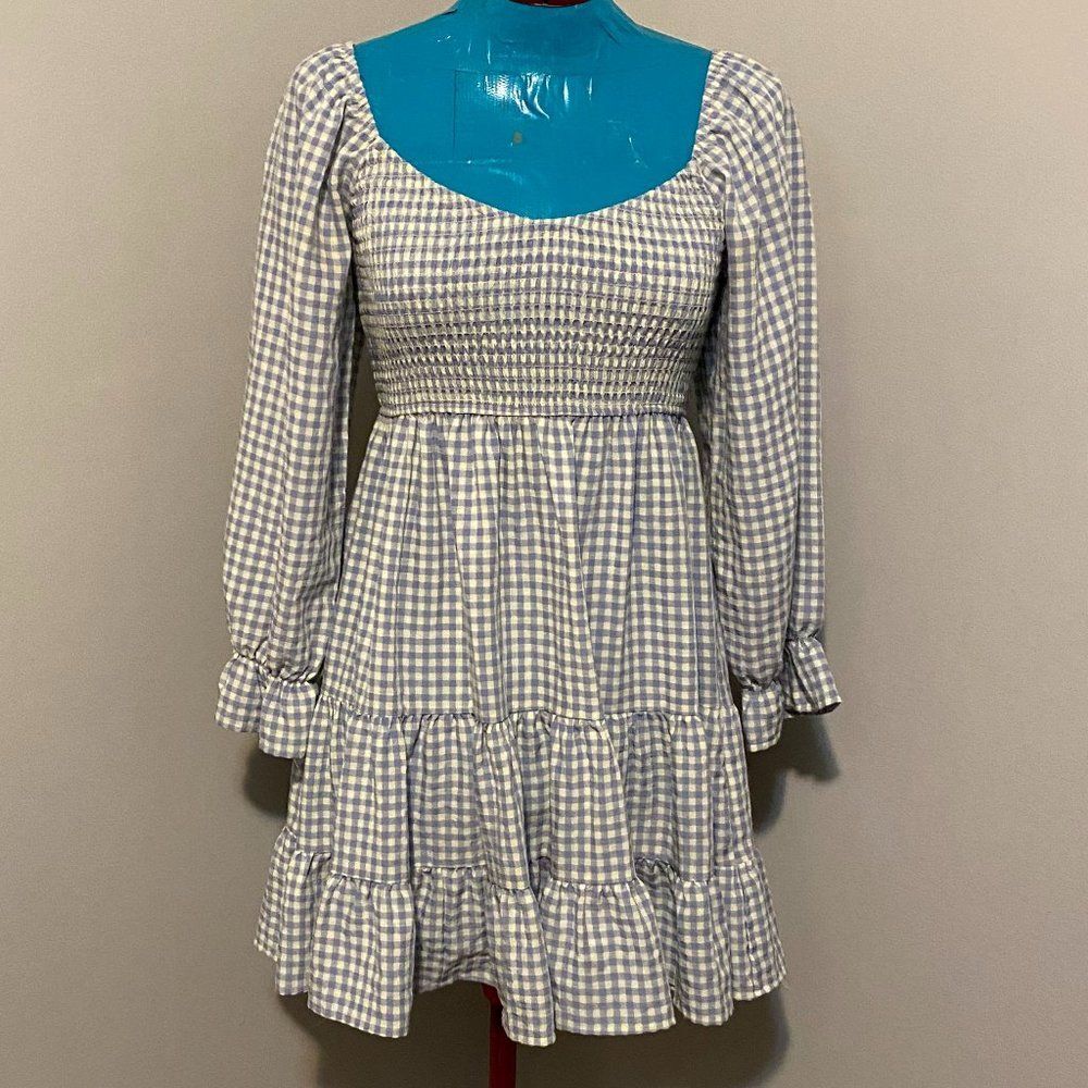 Blue B Collection Smocked Gingham Ruffled Mini Dress Size S